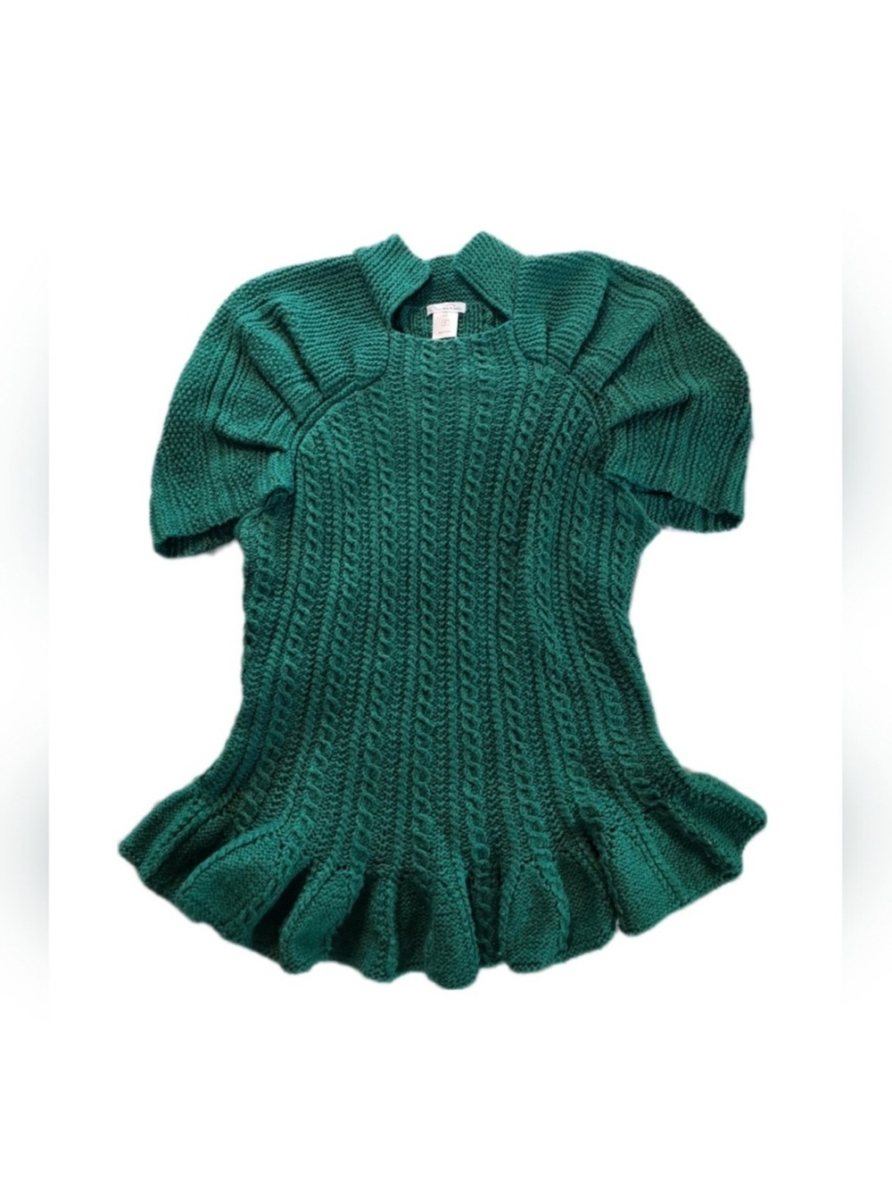 Oscar de la Renta Emerald Green Cable Knit Short-Sleeve Cardigan